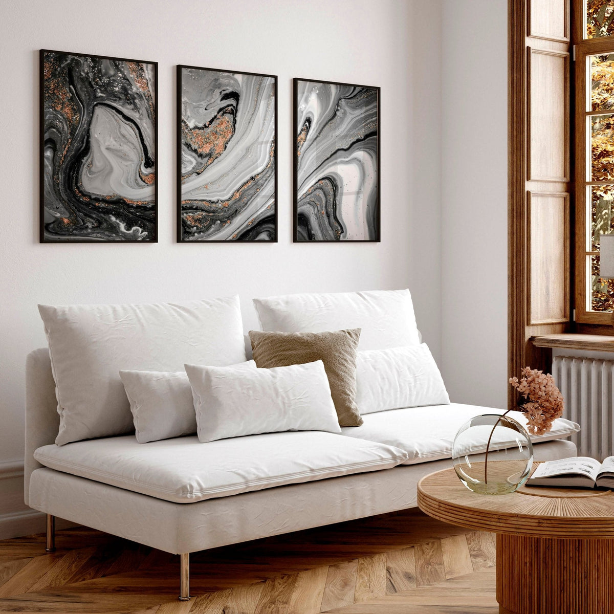 Living Room Wall Decor Ideas | Set of 3 Marble Art Prints