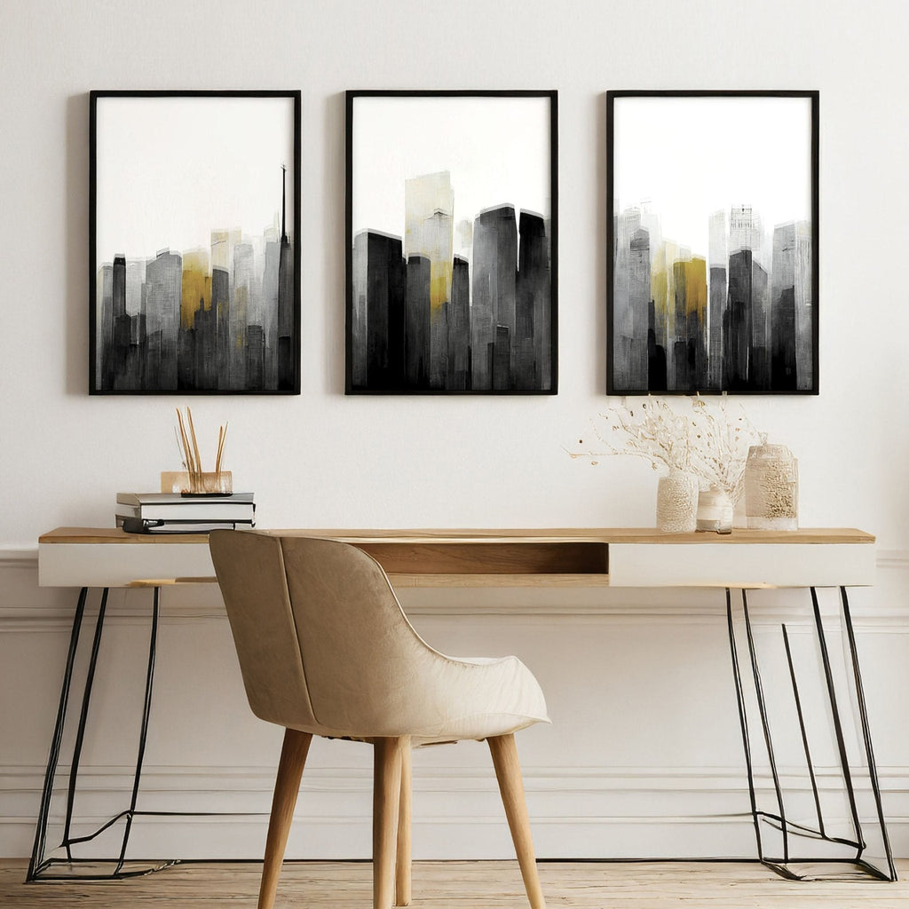 Contemporary Art For Walls | Set of 3 Urban Skyscrapers Wall art Prints