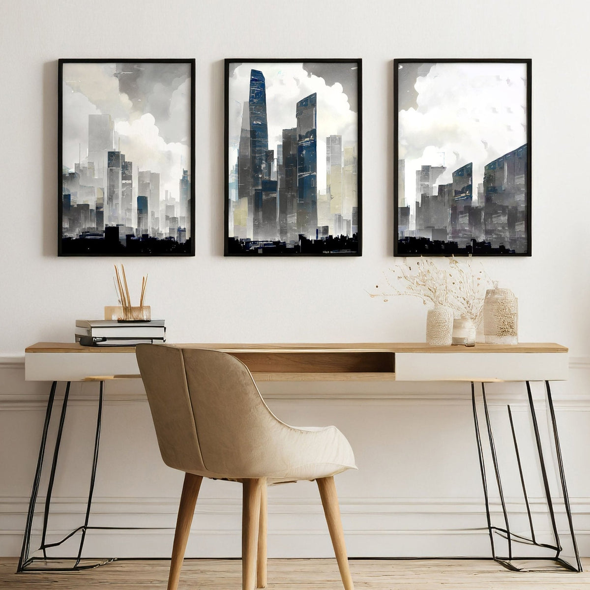 Contemporary Art Wall Decor | Set of 3 Urban Skyscrapers Wall art Prints