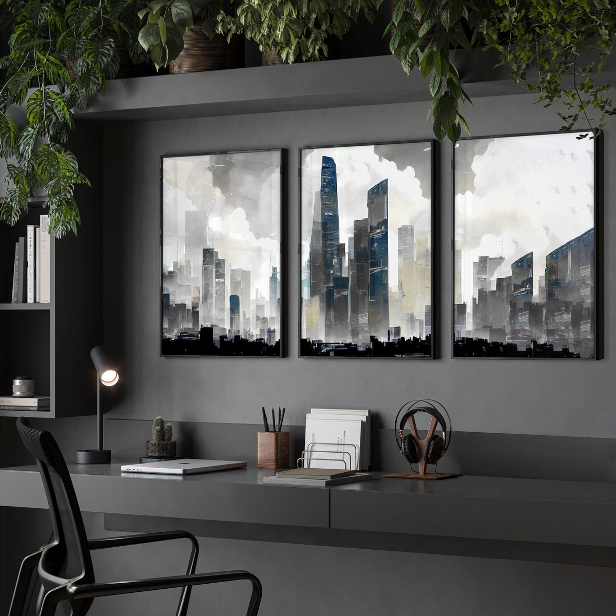 Contemporary Art Wall Decor | Set of 3 Urban Skyscrapers Wall art Prints