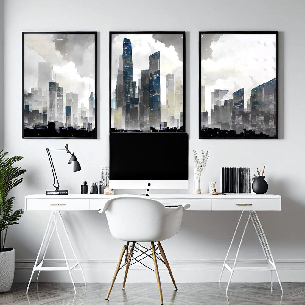 Contemporary Art Wall Decor | Set of 3 Urban Skyscrapers Wall art Prints