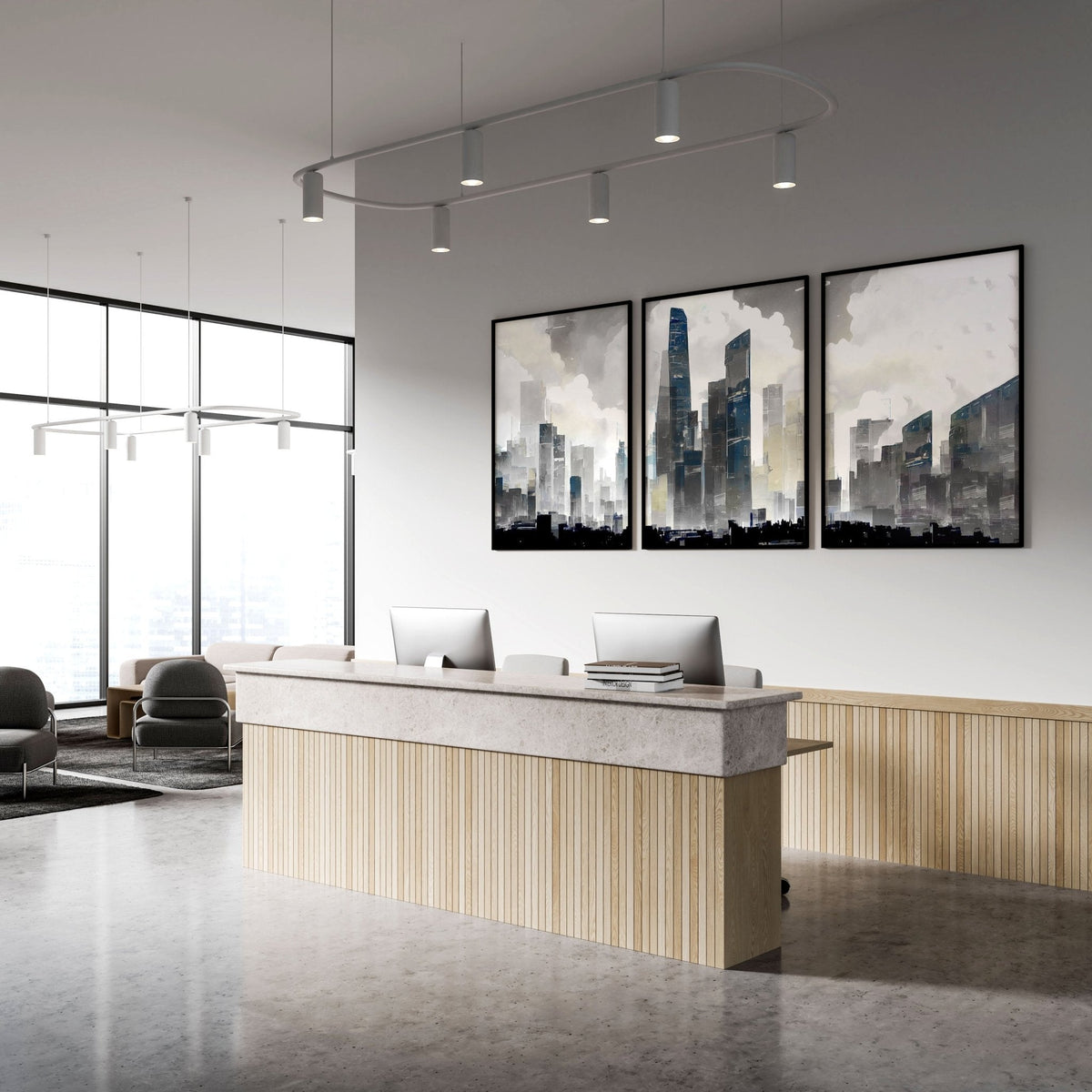 Contemporary Art Wall Decor | Set of 3 Urban Skyscrapers Wall art Prints