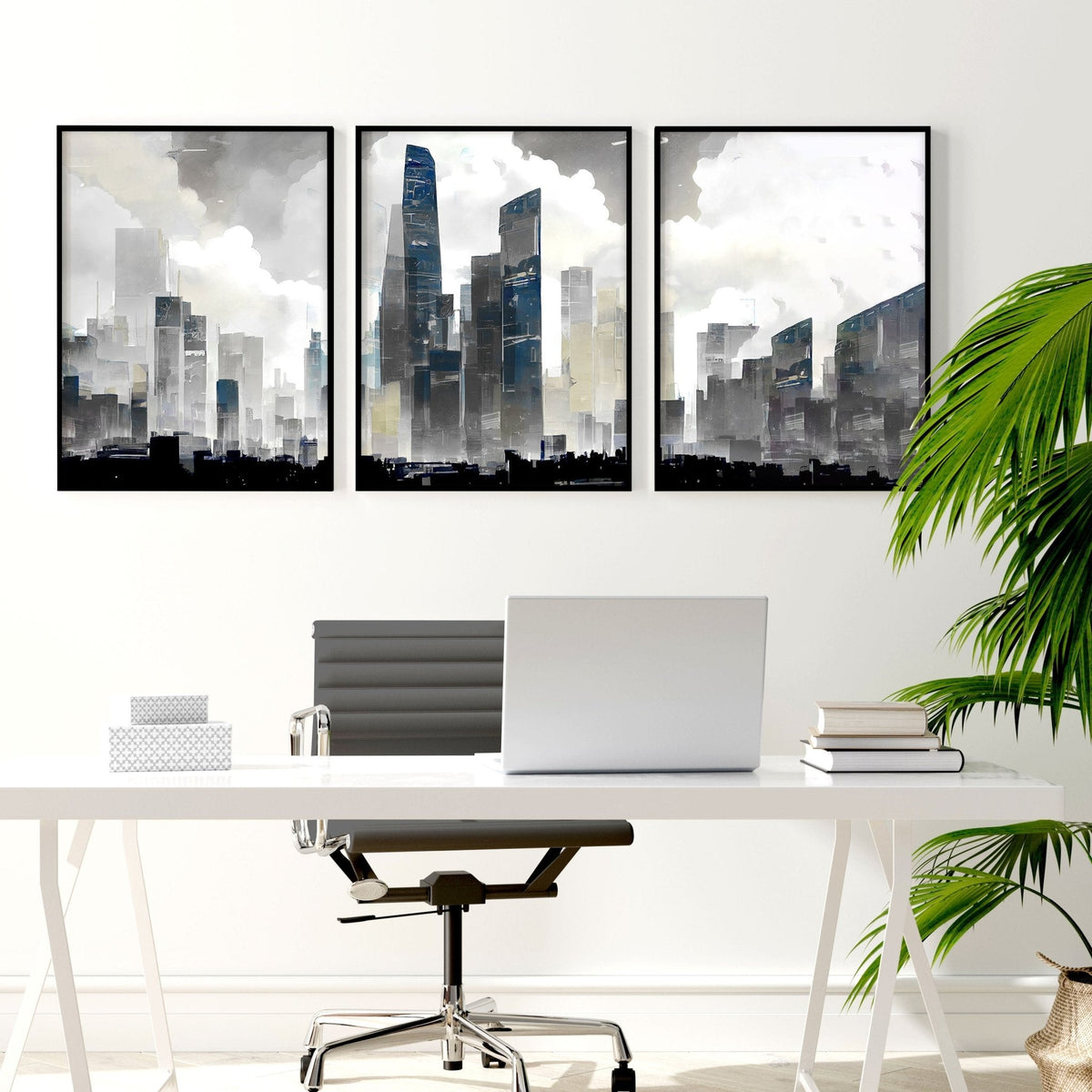 Contemporary Art Wall Decor | Set of 3 Urban Skyscrapers Wall art Prints