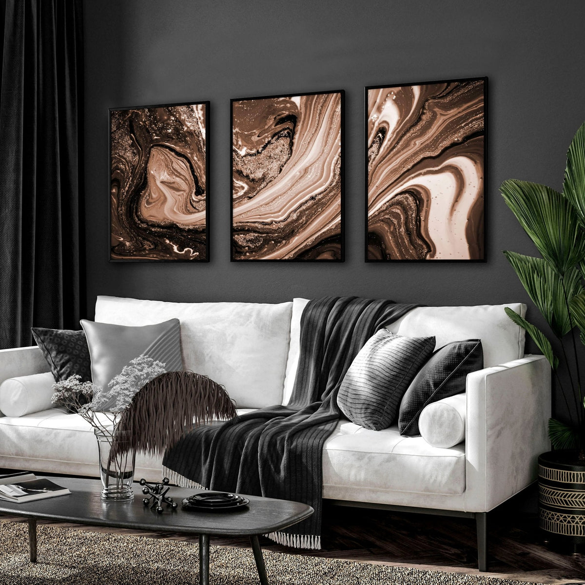 Copper Wall Art Set of 3 Framed Prints