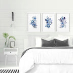 Blue Grey Walls Bedroom Set of 3 Botanical Prints