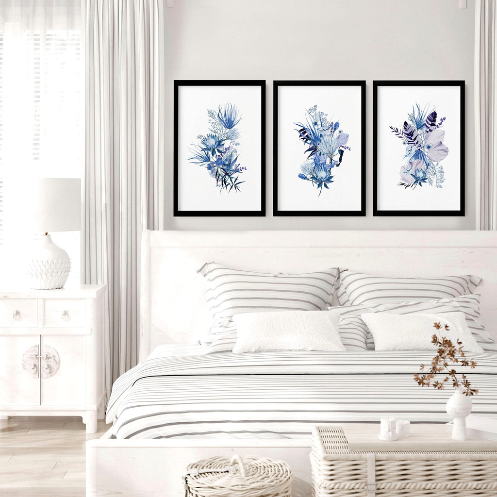 Blue Grey Walls Bedroom Set of 3 Botanical Prints