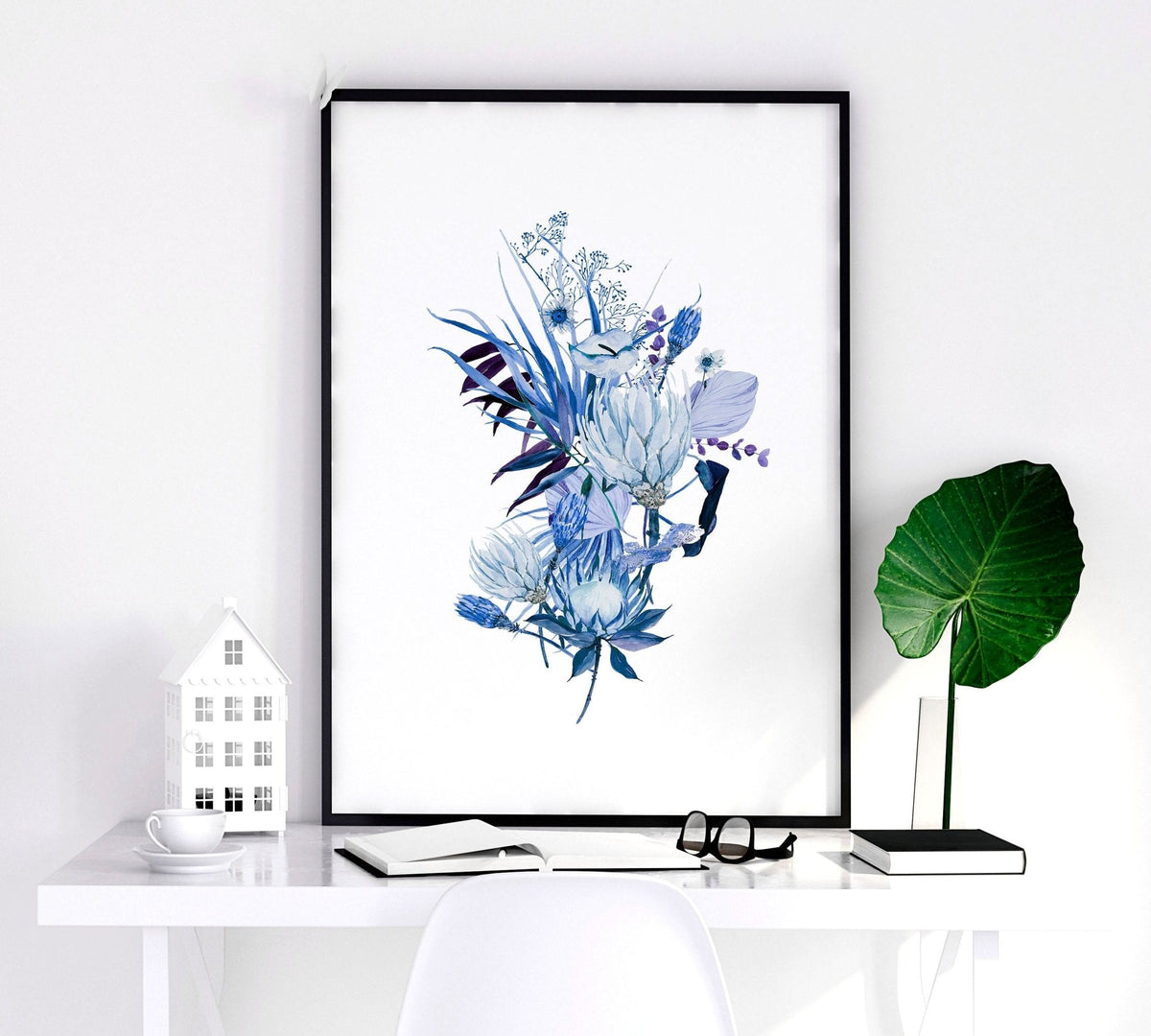 Blue Grey Walls Bedroom Set of 3 Botanical Prints