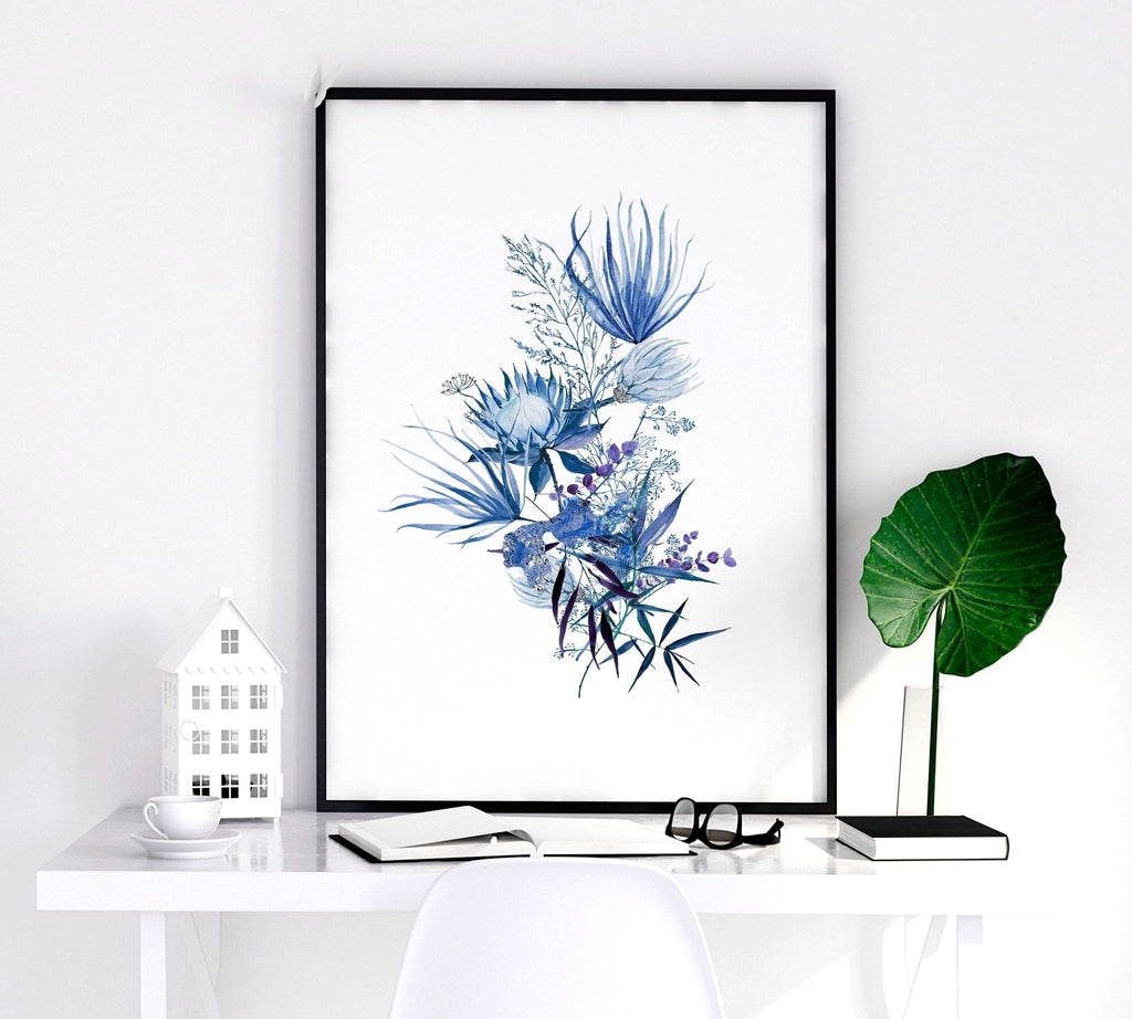 Blue Grey Walls Bedroom Set of 3 Botanical Prints