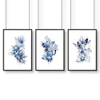 Blue Grey Walls Bedroom Set of 3 Botanical Prints