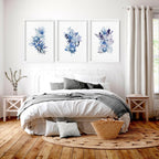 Blue Grey Walls Bedroom Set of 3 Botanical Prints