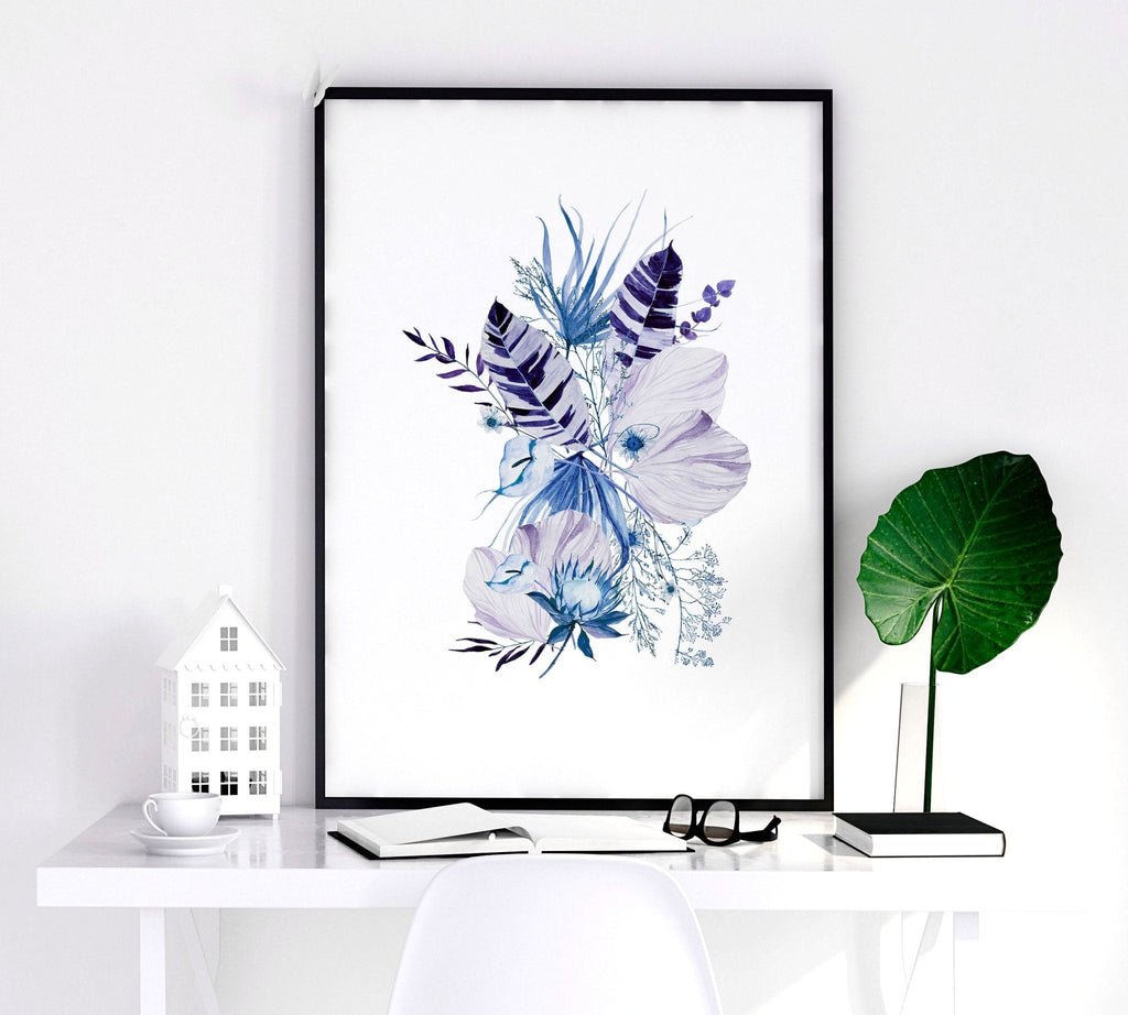 Blue Grey Walls Bedroom Set of 3 Botanical Prints
