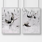 Cranes Japanese Art for home office | Set of 2 wall art prints