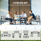 Outsunny 5 Piece Metal Garden Furniture Sofa Set with Thickened Cushions, Loveseat, 2 Armchairs, 2 Coffee Tables, Light Grey