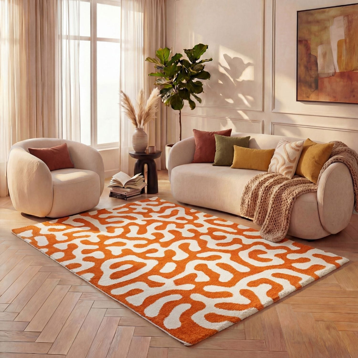 Joli Doodle Orange & White Rug