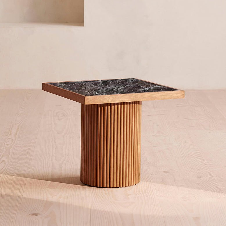 D'Souza Square Side Table, Solid Wood & Marble - MOOAZAA