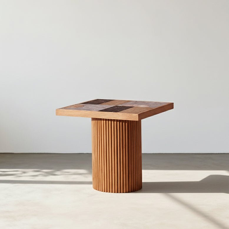D'Souza Square Side Table, Solid Wood & Marble - MOOAZAA