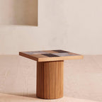 D'Souza Square Side Table, Solid Wood & Marble - MOOAZAA