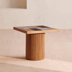 D'Souza Square Side Table, Solid Wood & Marble - MOOAZAA