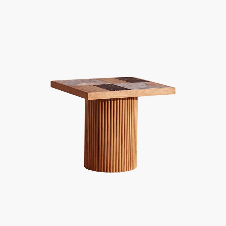 D'Souza Square Side Table, Solid Wood & Marble - MOOAZAA