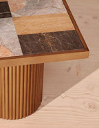 D'Souza Square Side Table, Solid Wood & Marble - MOOAZAA