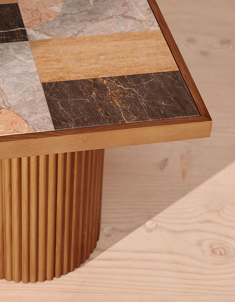 D'Souza Square Side Table, Solid Wood & Marble - MOOAZAA