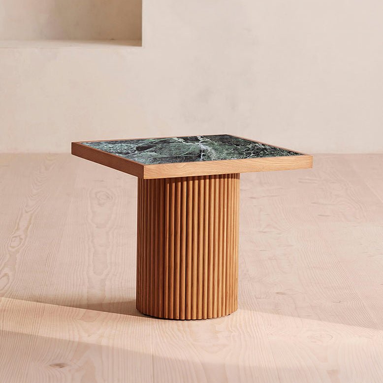 D'Souza Square Side Table, Solid Wood & Marble - MOOAZAA