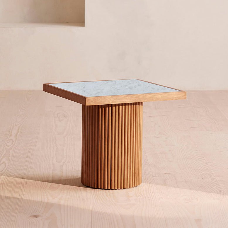 D'Souza Square Side Table, Solid Wood & Marble - MOOAZAA