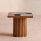 D'Souza Square Side Table, Solid Wood & Marble - MOOAZAA