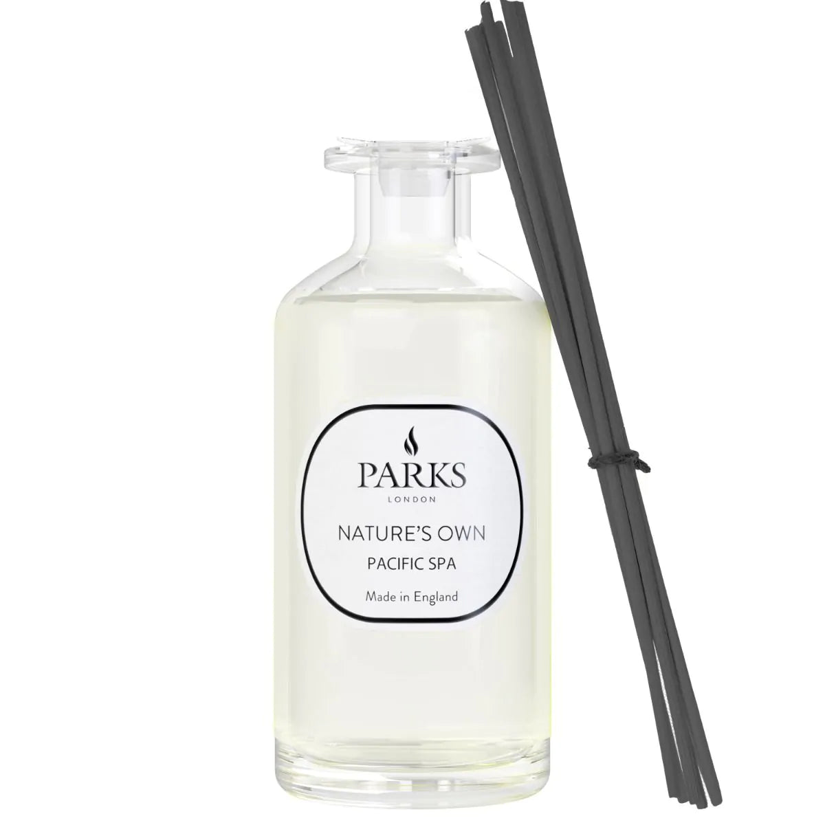 Parks London diffuser bottle with black reeds on a white background