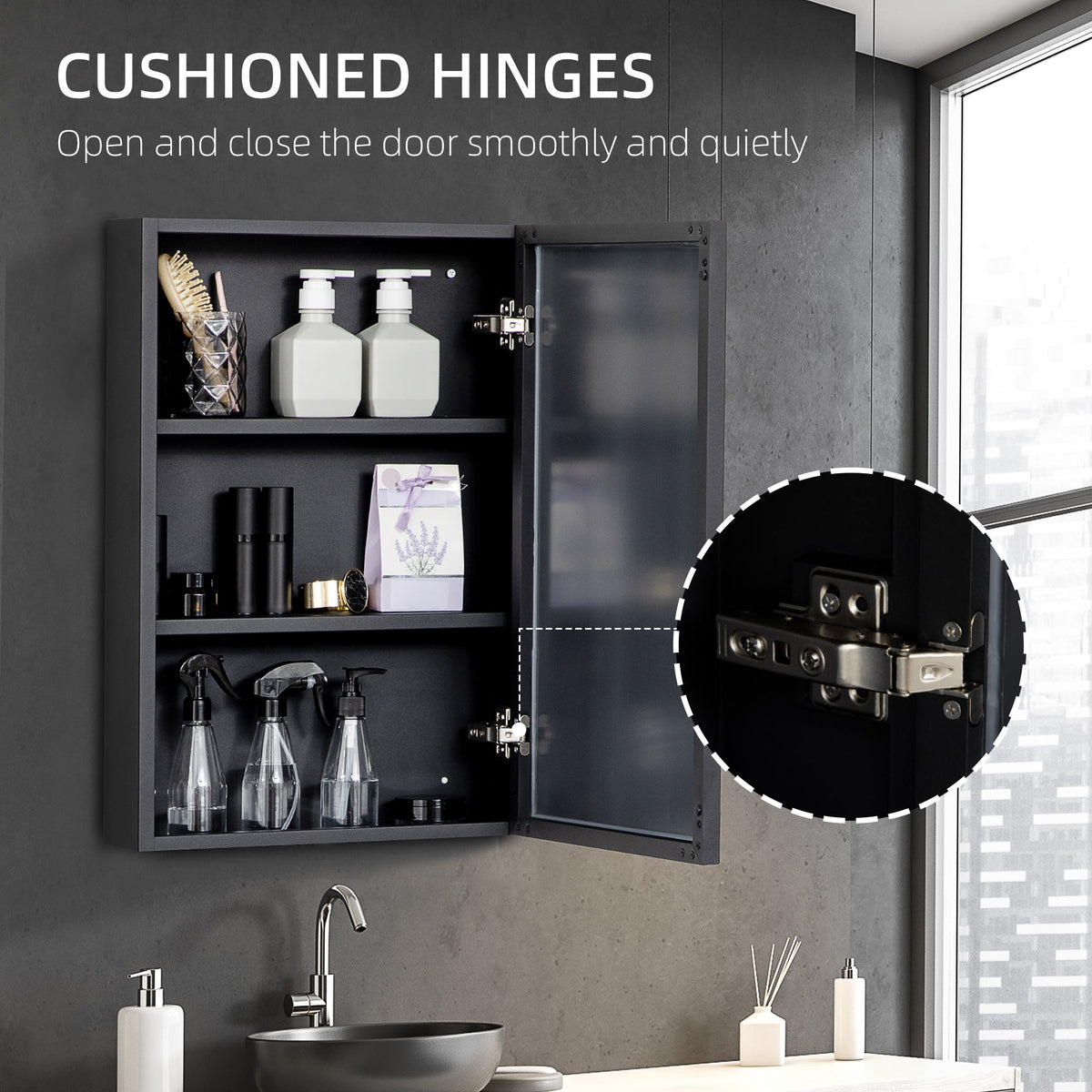 kleankin Bathroom Cabinet with Mirror, Wall Mounted Bathroom Mirror Cabinet with Storage Shelves, 40 x 12 x 60 cm, Black