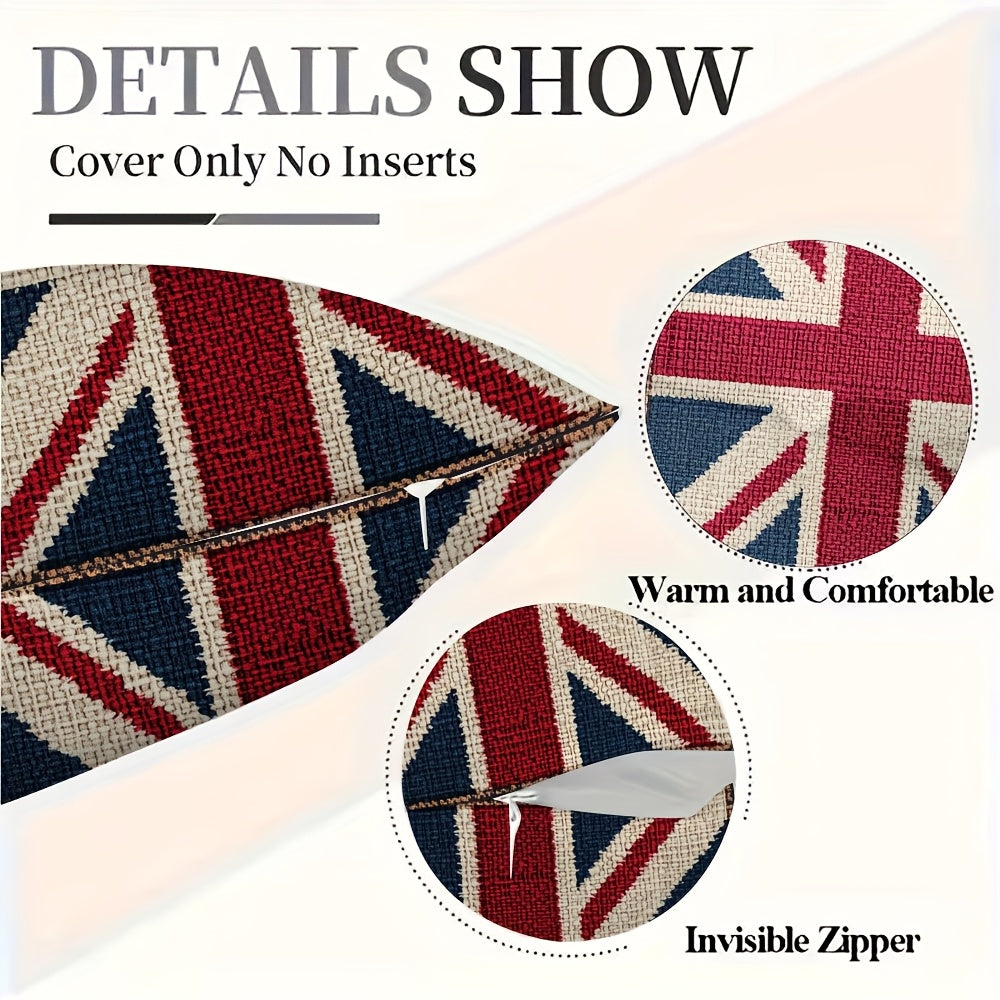 Cover with Union Jack design, labeled 'Cover Only No Inserts', 'Warm and Comfortable', and 'Invisible Zipper'.