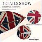 Cover with Union Jack design, labeled 'Cover Only No Inserts', 'Warm and Comfortable', and 'Invisible Zipper'.
