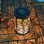 Cross-border Retro Solar Lantern Iron Hollow Storm Lantern Courtyard Decoration Desk Lamp Garden Projection
