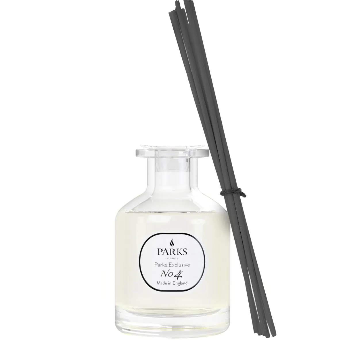 Parks diffuser bottle with black reeds on a white background
