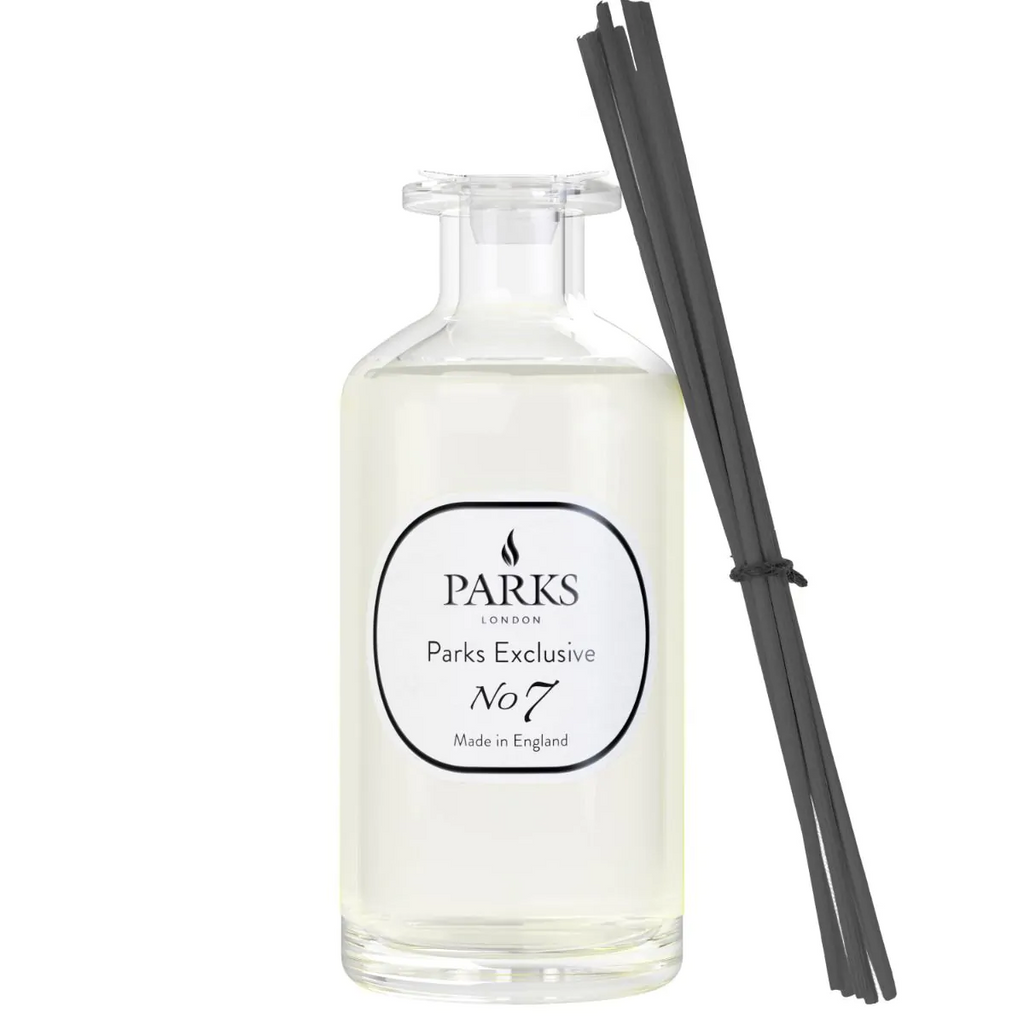 Parks London diffuser bottle with black reeds on a white background