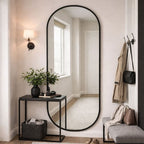 Emi - Full Length Black Metal Runway Oval Mirror - 180cm x 80cm - MOOAZAA