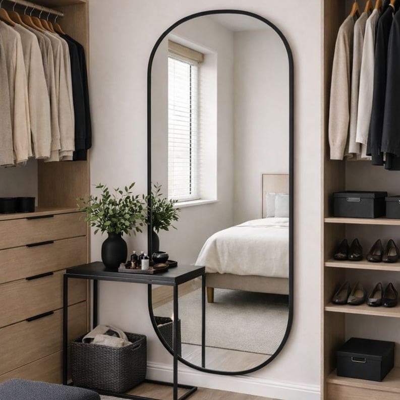 Emi - Full Length Black Metal Runway Oval Mirror - 180cm x 80cm - MOOAZAA