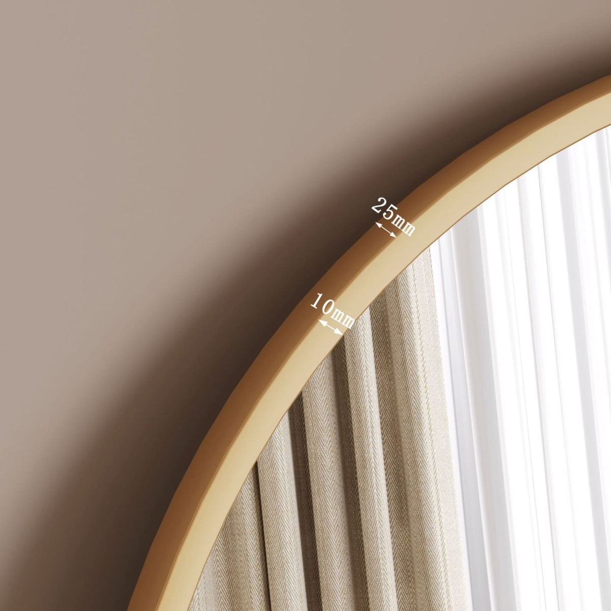 Round mirror with measurement markings on a neutral background
