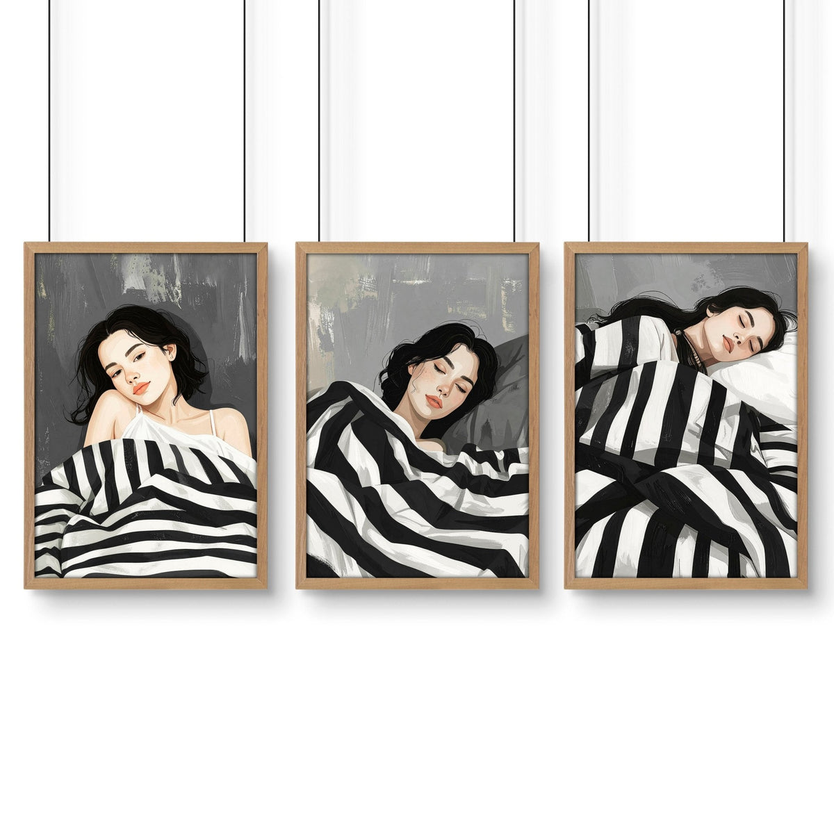 Extra Large Wall Art For Living Room | Set of 3 Boho Women Wall art Prints