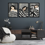 Extra Large Wall Art For Living Room | Set of 3 Boho Women Wall art Prints