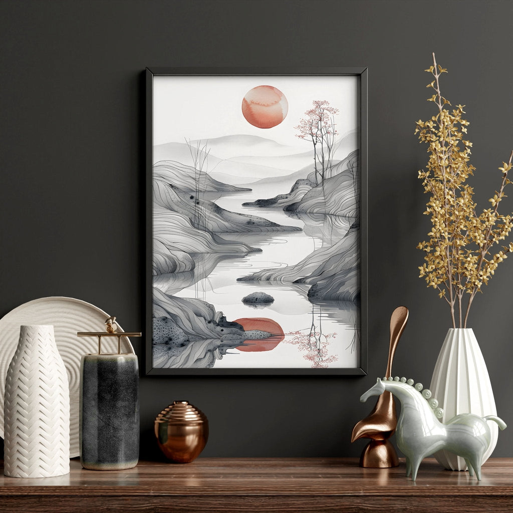 Extra Large Wall Art Framed | Set of 3 Asian Inspired Wall art Prints