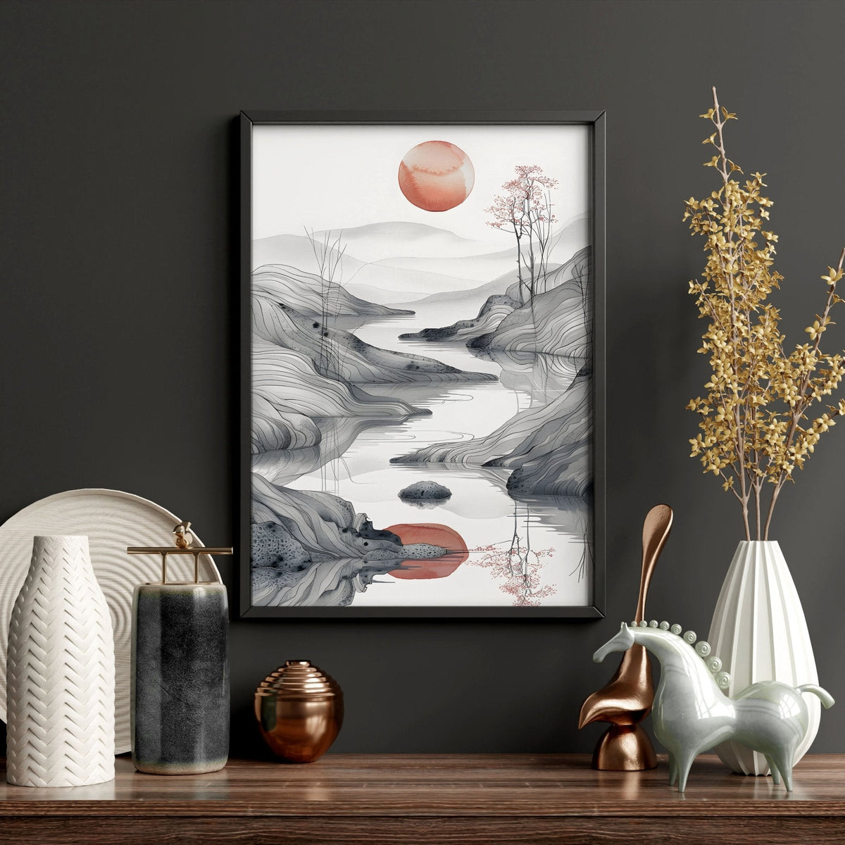 Extra Large Wall Art Framed | Set of 3 Asian Inspired Wall art Prints