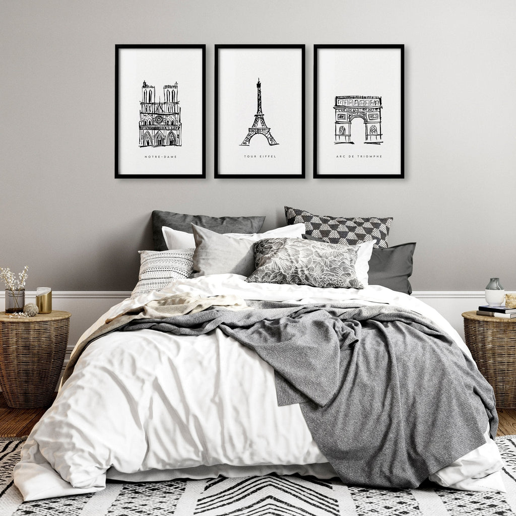 Extra Large Wall Arts | Set of 3 Paris Landmarks Wall art Prints