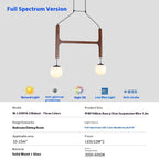 Modern pendant light with specifications on a gray background
