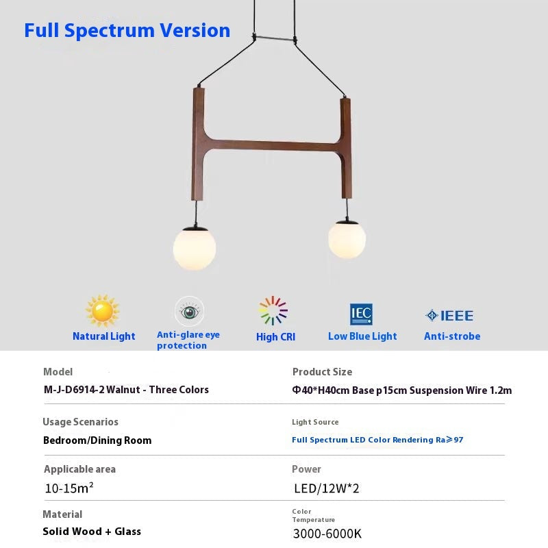 Modern pendant light with specifications on a gray background