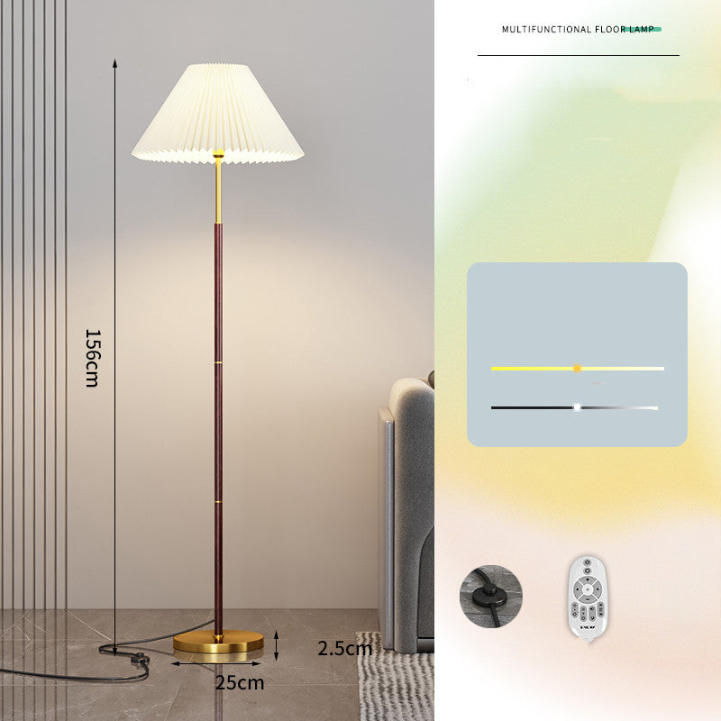 Floor lamp with dimensions and remote control on a neutral background