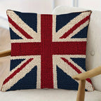 Union Jack patterned pillow on a chair