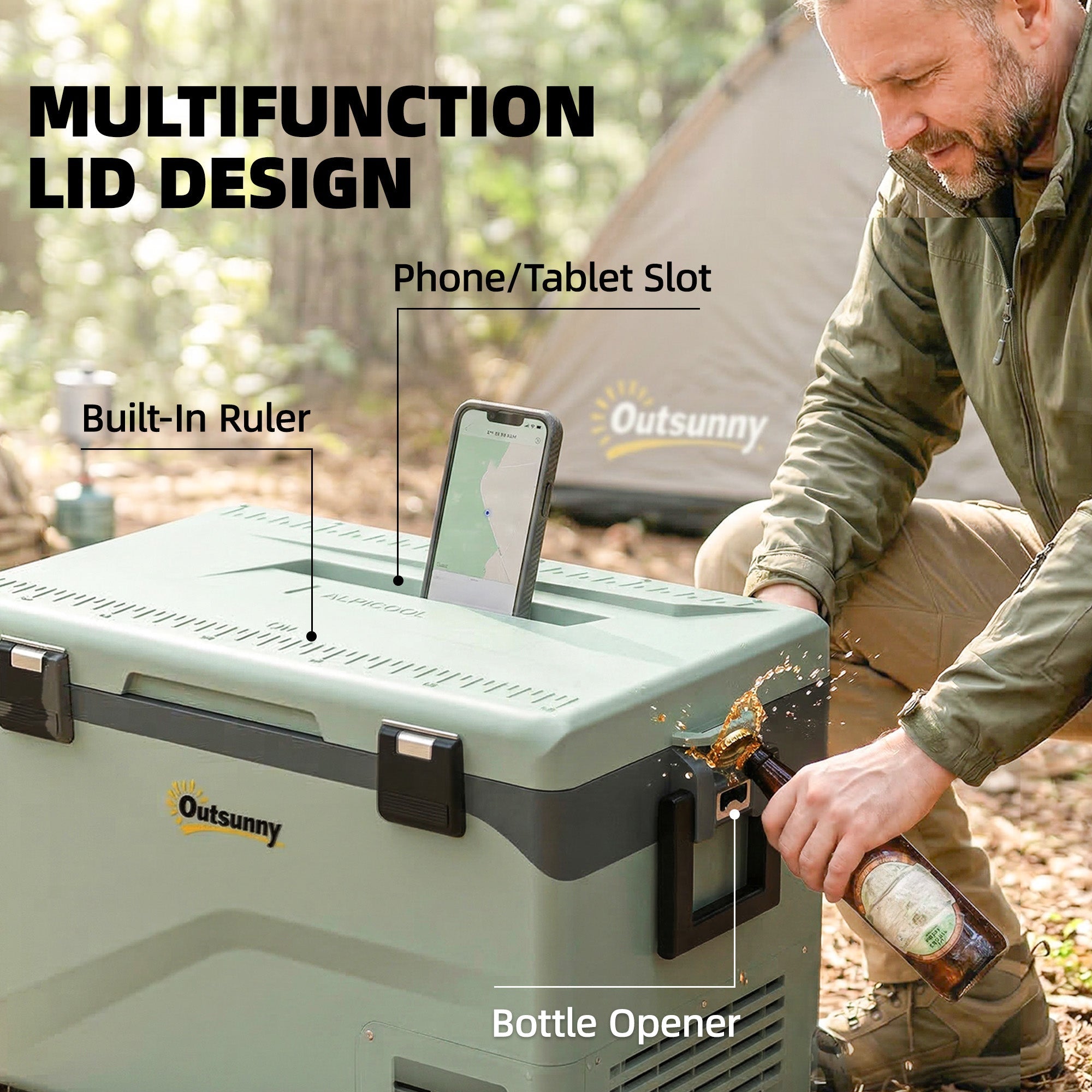 Outsunny 42.5L Compressor Car Fridge Freezer, Camping Refrigerator with App Control, 20℃-20℃