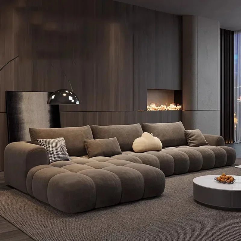 Fancy Brown Velvet Sofa, L-shaped - MOOAZAA 