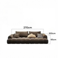 Brown sofa with dimensions labeled on a white background